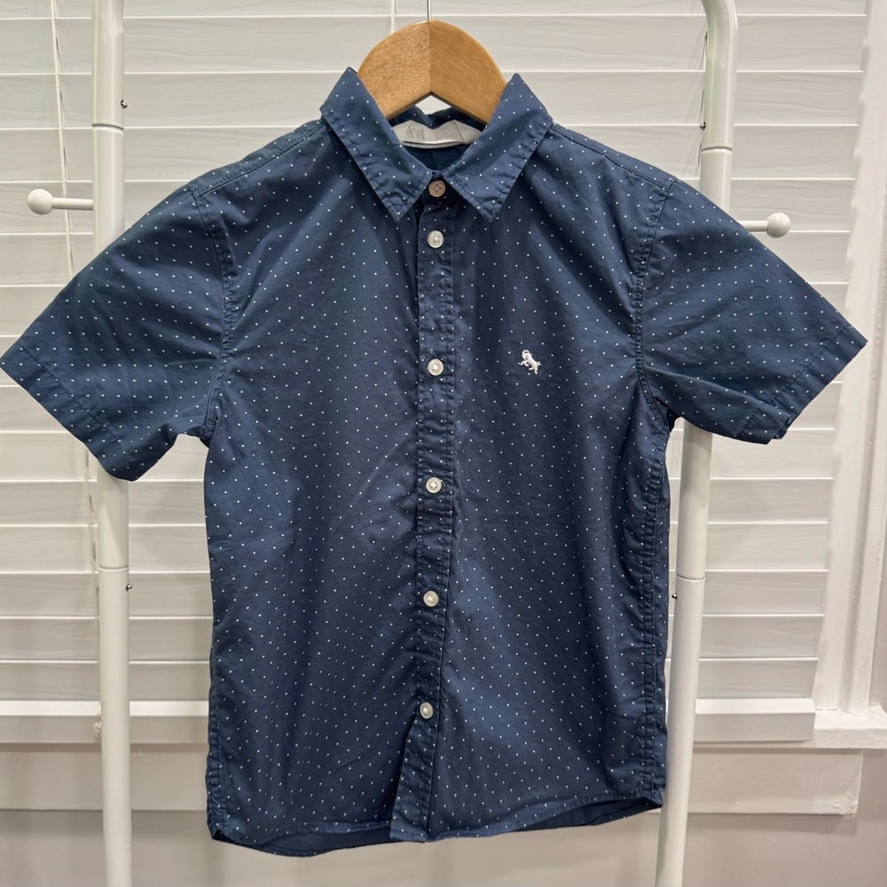 H&M Dark Blue Boys Button Down Shirt 6/7 Small